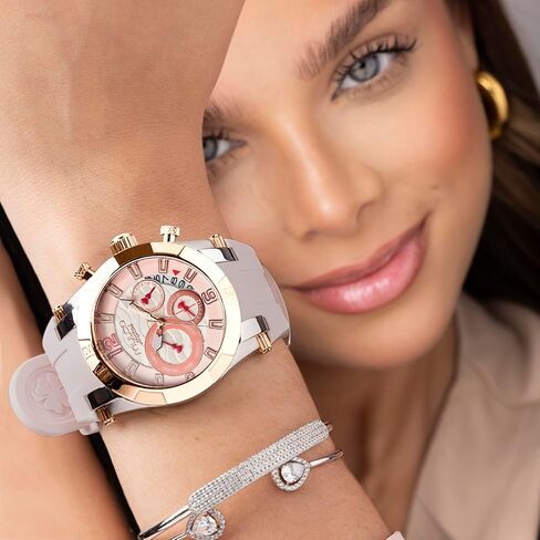 MULCO Watches for Women, Kripton Lady – 46 mm Stainless-Steel Case, Black with Wrist Silicone Band, Quartz Multifunctional Day and Date Movement,Analog Display - Rose Gold Accents, 100m- Waterproof in Kuwait