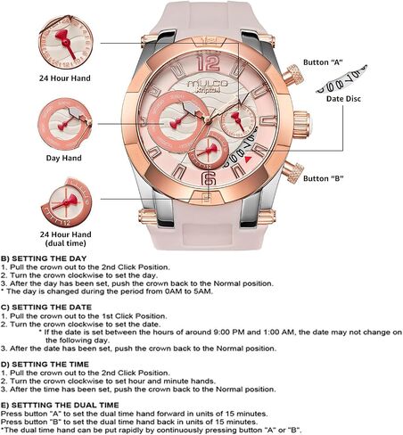 MULCO Watches for Women, Kripton Lady – 46 mm Stainless-Steel Case, Black with Wrist Silicone Band, Quartz Multifunctional Day and Date Movement,Analog Display - Rose Gold Accents, 100m- Waterproof in Kuwait