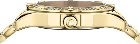 Versus Versace Canton Road Crystal Women's Watch, 36mm IP Yellow Gold Case, Red Enamel Dial, Gold Tone Bracelet, Quartz Movement, Crystal Bezel, 3 ATM Water Resistant in Kuwait