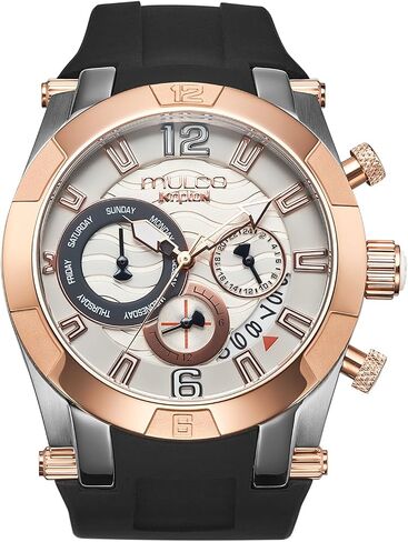 MULCO Watches for Women, Kripton Lady – 46 mm Stainless-Steel Case, Black with Wrist Silicone Band, Quartz Multifunctional Day and Date Movement,Analog Display - Rose Gold Accents, 100m- Waterproof in Kuwait