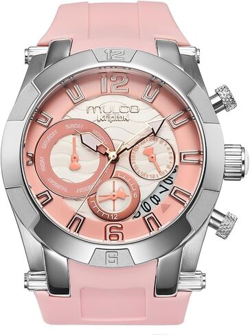 MULCO Watches for Women, Kripton Lady – 46 mm Stainless-Steel Case, Black with Wrist Silicone Band, Quartz Multifunctional Day and Date Movement,Analog Display - Rose Gold Accents, 100m- Waterproof in Kuwait
