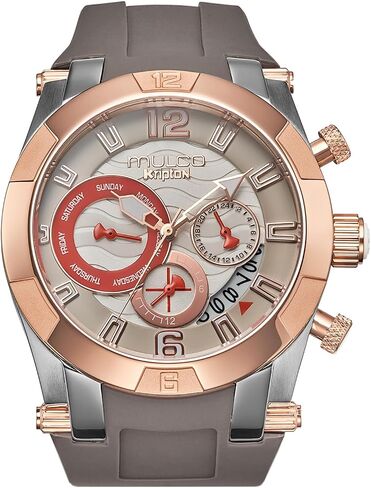 MULCO Watches for Women, Kripton Lady – 46 mm Stainless-Steel Case, Black with Wrist Silicone Band, Quartz Multifunctional Day and Date Movement,Analog Display - Rose Gold Accents, 100m- Waterproof in Kuwait