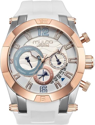 MULCO Watches for Women, Kripton Lady – 46 mm Stainless-Steel Case, Black with Wrist Silicone Band, Quartz Multifunctional Day and Date Movement,Analog Display - Rose Gold Accents, 100m- Waterproof in Kuwait