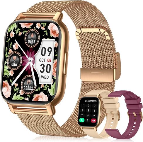 Smart Watch for Women(3 Bands), Smartwatch Fitness Tracker with Bluetooth Calls & AI Voice Control, 1.85’’ HD Screen, Heart Rate/SpO2 Monitor, Sleep Tracker, Compatible with Android iOS (Gold) in Saudi Arabia