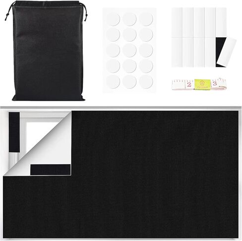 Blackout Curtains 59 x 118.1 in / 150 x 300 cm, DIY Cuttable Portable Blackout Window Cover Fabric with Silver Reflective Layer, No Drill Window Shades for Travel, Balcony, Bedroom in Kuwait