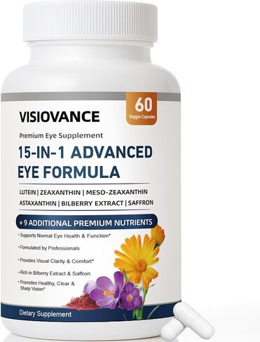 15 in 1 Advanced Eye Formula, Neurobella Eye Vitamin and Mineral Supplement for Adults & Seniors, with Lutein, Astaxanthin, Vitamin C/E, Bilberry, Promotes Eye Health, Reduces Dryness, 60 Capsules in Saudi Arabia