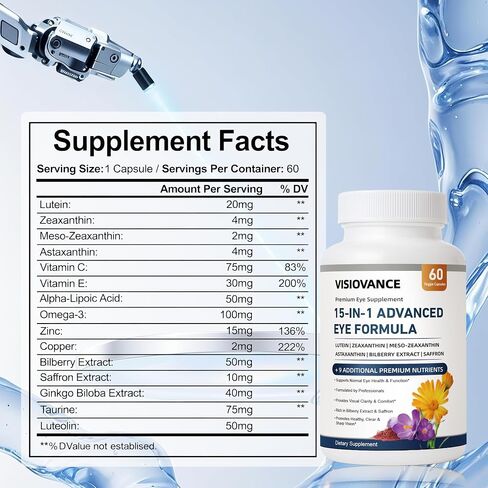15 in 1 Advanced Eye Formula, Neurobella Eye Vitamin and Mineral Supplement for Adults & Seniors, with Lutein, Astaxanthin, Vitamin C/E, Bilberry, Promotes Eye Health, Reduces Dryness, 60 Capsules in Saudi Arabia