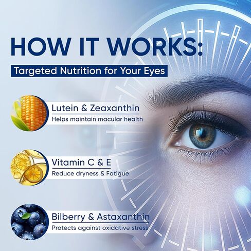 15 in 1 Advanced Eye Formula, Neurobella Eye Vitamin and Mineral Supplement for Adults & Seniors, with Lutein, Astaxanthin, Vitamin C/E, Bilberry, Promotes Eye Health, Reduces Dryness, 60 Capsules in Saudi Arabia