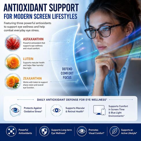 Hydro Restore, Dry Eye Comfort Support with Hyaluronic Acid, GLA, Astaxanthin, Lutein & Zeaxanthin, Tear Film & Dry Air Eye Support, 120 Capsules(1, A) in Kuwait