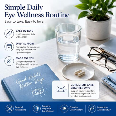 Hydro Restore, Dry Eye Comfort Support with Hyaluronic Acid, GLA, Astaxanthin, Lutein & Zeaxanthin, Tear Film & Dry Air Eye Support, 120 Capsules(1, A) in Kuwait