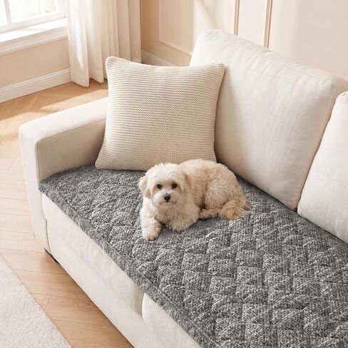 H.VERSAILTEX Chenille Couch Cover for Dogs Washable Soft Chair Armchair Covers Sectional Sofa Cover Non-Slip Thick Couch Furniture Protector Dog Pet Bed Covers(Gray, 28" x 47") in Kuwait