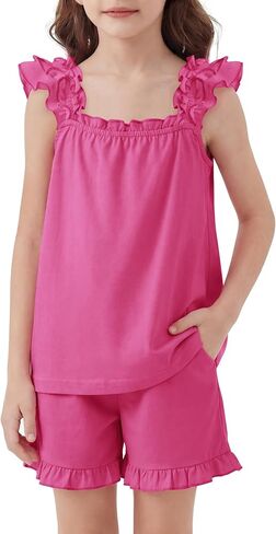 Arshiner Girls Pajamas Ruffle Tank Top and Shorts Sets Soft Cute 2 Piece Sleepwear for Kids in Kuwait