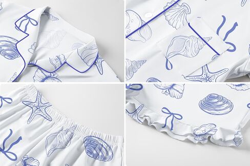 Umeyda Pajamas Set for Girls 2PCS Button-Down Short Sleeves Top and Ruffle Pants Sleepwear for Kids 5-14 Years in Kuwait