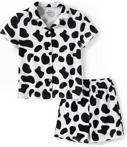 PATPAT Girls Button Down Pajama Sets Short Sleeve and Shorts Comfortable 2 Piece Pjs Kids Summer Loungewear in Kuwait