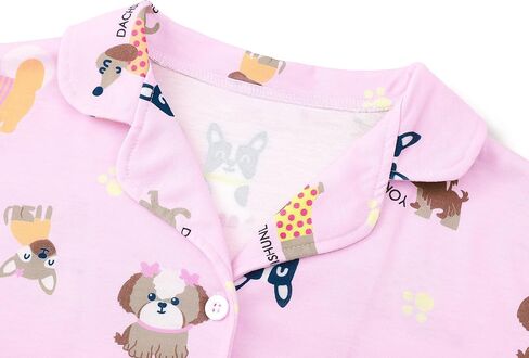 Topgal Girls Summer Pajamas - Coat Style Cute Graphic Prints Button Up Lapel Short Sleeves Kid's 2-Piece PJS Size 6-18 in Saudi Arabia