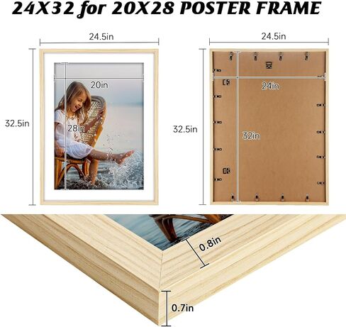 HLiWEGNS Oak 24x32 Frame - Single Frame - Rustic Woodgrain 24 x 32 Poster Frame for Pictures 20x28 with Mat or 24x32 Picture Frame Without Mat for Wall Gallery Display - Ideal Christmas Day in Saudi Arabia
