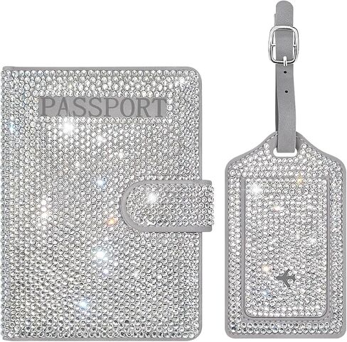 Bling Passport Holder for Travel Women Rhinestones Passport Book Holder Boarding Pass Set (White) in Saudi Arabia