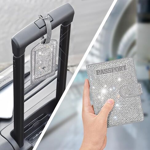Bling Passport Holder for Travel Women Rhinestones Passport Book Holder Boarding Pass Set (White) in Saudi Arabia