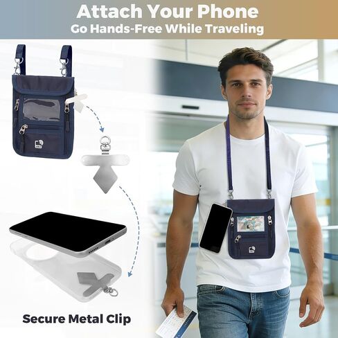 Passport Holder for Travel with Phone Clip, RFID Blocking Neck Wallet, Secure Neck Pouch with Zipper Compartments and ID Window for Men and Women (Blue) in Kuwait