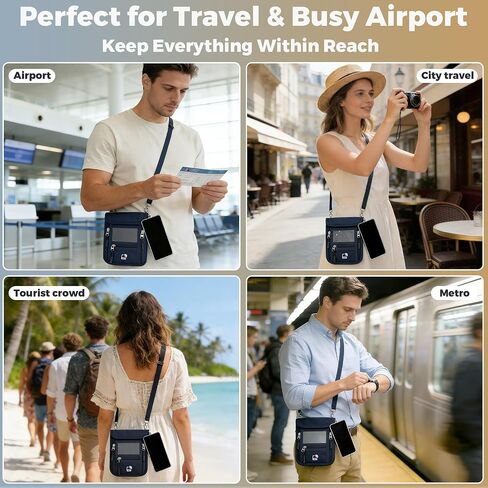Passport Holder for Travel with Phone Clip, RFID Blocking Neck Wallet, Secure Neck Pouch with Zipper Compartments and ID Window for Men and Women (Blue) in Kuwait