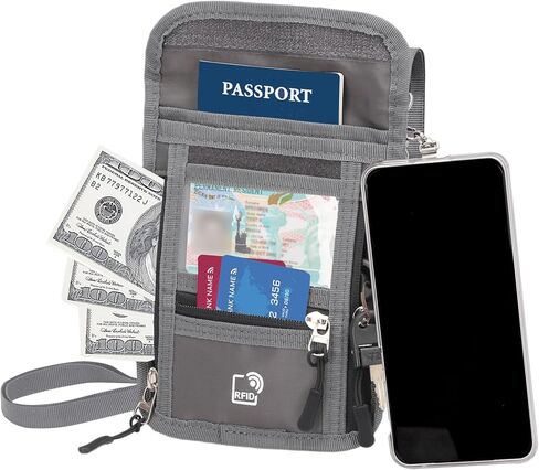 Passport Holder for Travel with Phone Clip, RFID Blocking Neck Wallet, Secure Neck Pouch with Zipper Compartments and ID Window for Men and Women (Blue) in Kuwait
