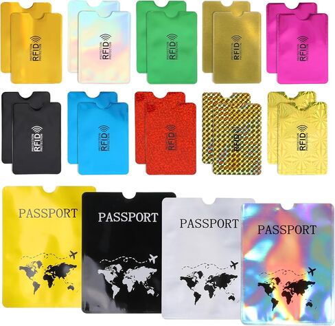 24 PCS RFID Blocking Sleeves for Credit Cards & Passports, 4 Passport Holders & 20pcs Credit Card Protector Sleeves for Travel, Protect Your Credits, Debit, and ID Cards in Kuwait