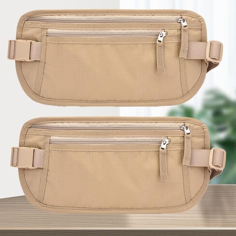 2 Pieces RFID Blocking Money Belt for Men & Women, Slim Waist Wallet for Travel & Running, Fits Passport, Phone & Cash, (Black) in Kuwait