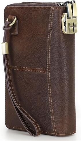 Men's Full Grain Leather Travel Passport Wallet Large Capacity Wristlet Clutch Phone Organizer Purse (Coffee) in Kuwait