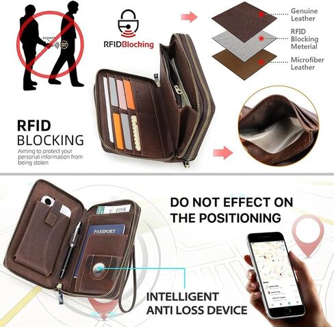 Men's Full Grain Leather Travel Passport Wallet Large Capacity Wristlet Clutch Phone Organizer Purse (Coffee) in Kuwait