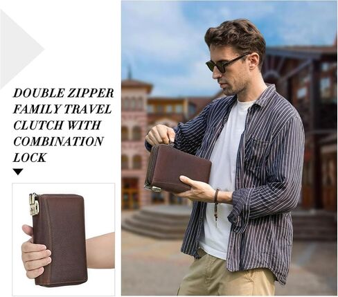 Men's Full Grain Leather Travel Passport Wallet Large Capacity Wristlet Clutch Phone Organizer Purse (Coffee) in Kuwait