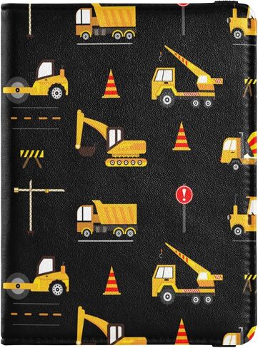 linqin Cute Construction Machinery for Kids Passport and Vaccine Card Holder Combo Leather Passport Case 4x3 CDC Vaccination Card Protector/Covers Waterproof Wallet for Travel in Saudi Arabia