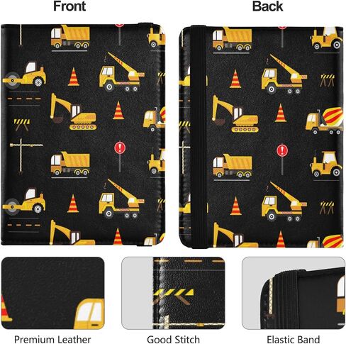 linqin Cute Construction Machinery for Kids Passport and Vaccine Card Holder Combo Leather Passport Case 4x3 CDC Vaccination Card Protector/Covers Waterproof Wallet for Travel in Saudi Arabia