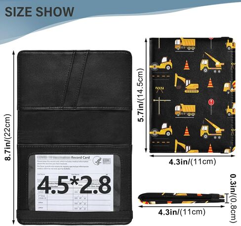 linqin Cute Construction Machinery for Kids Passport and Vaccine Card Holder Combo Leather Passport Case 4x3 CDC Vaccination Card Protector/Covers Waterproof Wallet for Travel in Saudi Arabia