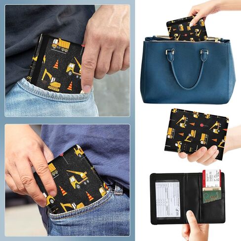 linqin Cute Construction Machinery for Kids Passport and Vaccine Card Holder Combo Leather Passport Case 4x3 CDC Vaccination Card Protector/Covers Waterproof Wallet for Travel in Saudi Arabia