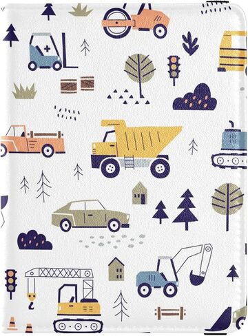 linqin Cute Construction Machinery for Kids Passport and Vaccine Card Holder Combo Leather Passport Case 4x3 CDC Vaccination Card Protector/Covers Waterproof Wallet for Travel in Saudi Arabia
