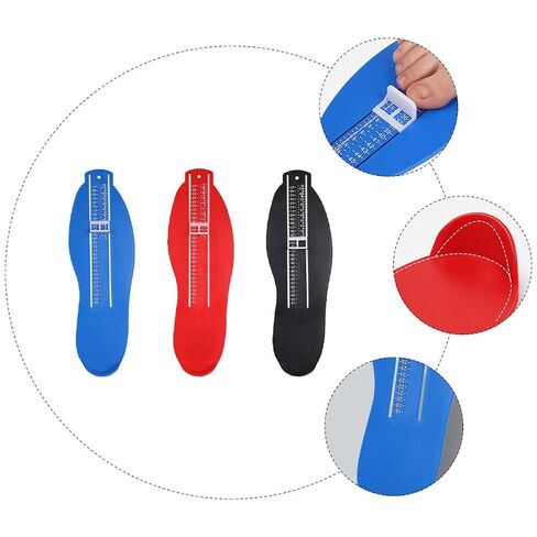KALLORY 3pcs Adult and Foot Length Gauge Set Non-Slip Shoe Size Measurement Device with Foot Ruler for Accurate Sizing in Red Black and Blue in Kuwait