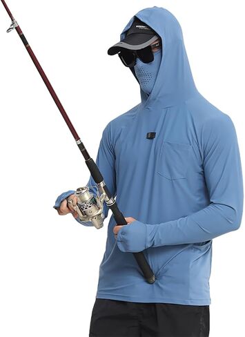 Only Faith Men's Solid Color Quick Drying Sun Protection Lightweight Jacket Outdoor Fishing Sports Hooded Jacket in Kuwait