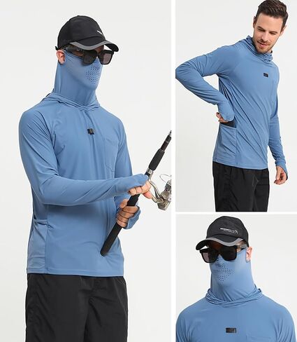 Only Faith Men's Solid Color Quick Drying Sun Protection Lightweight Jacket Outdoor Fishing Sports Hooded Jacket in Kuwait