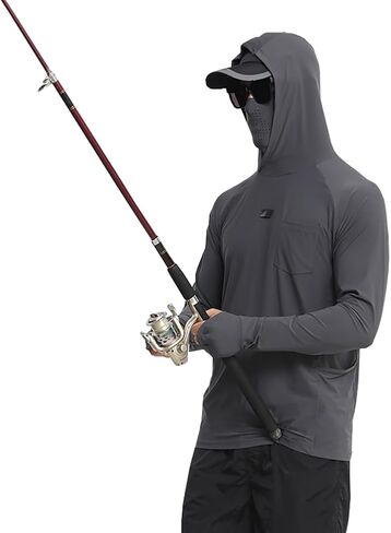Only Faith Men's Solid Color Quick Drying Sun Protection Lightweight Jacket Outdoor Fishing Sports Hooded Jacket in Kuwait