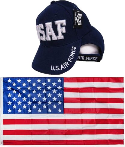 USAF U.S. Air Force Military Embroidered Hat Cap & USA Flag 3x5 Super Polyester Nylon 3'x5' House Banner Grommets Double Stitched Premium Quality in Kuwait