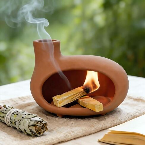 MOUGIGI Terracotta Palo Santo Holder - Modern Chiminea Incense Burner for Yoga, Meditation, and Energy Cleansing - Wood Sticks Dish, Sage Ash Catcher, Smudge Bowl, Cone Burner - Unique Meditation Gift in Saudi Arabia