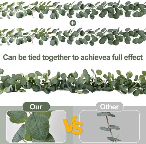 2 Pack Artificial Eucalyptus Garland: 12ft Silver Dollar Eucalyptus Leaves Vines with 156 Leaves - Handmade Faux Silk Leaf Greenery Garland for Table Wedding Party Mantel Wall Indoor Outdoor Decor in Kuwait
