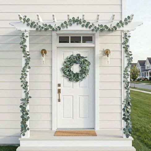 2 Pack Artificial Eucalyptus Garland: 12ft Silver Dollar Eucalyptus Leaves Vines with 156 Leaves - Handmade Faux Silk Leaf Greenery Garland for Table Wedding Party Mantel Wall Indoor Outdoor Decor in Kuwait