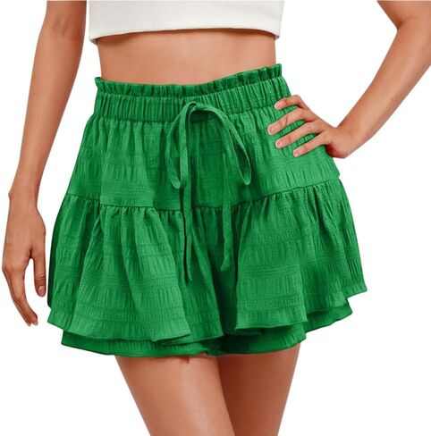 Womens Ruffle Tiered Skorts Elastic Waist Mini Skirt with Built-in Shorts Plus Size Flowy Layered Skirt for Tennis Summer in Saudi Arabia