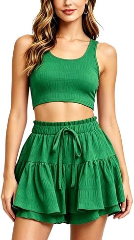 Womens Ruffle Tiered Skorts Elastic Waist Mini Skirt with Built-in Shorts Plus Size Flowy Layered Skirt for Tennis Summer in Saudi Arabia