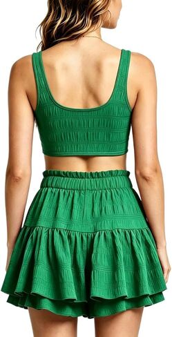Womens Ruffle Tiered Skorts Elastic Waist Mini Skirt with Built-in Shorts Plus Size Flowy Layered Skirt for Tennis Summer in Saudi Arabia