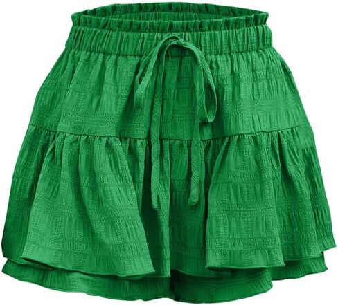 Womens Ruffle Tiered Skorts Elastic Waist Mini Skirt with Built-in Shorts Plus Size Flowy Layered Skirt for Tennis Summer in Saudi Arabia