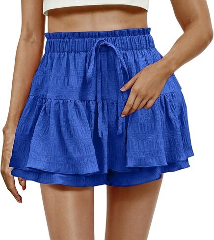 Womens Ruffle Tiered Skorts Elastic Waist Mini Skirt with Built-in Shorts Plus Size Flowy Layered Skirt for Tennis Summer in Saudi Arabia