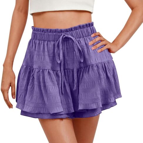 Womens Ruffle Tiered Skorts Elastic Waist Mini Skirt with Built-in Shorts Plus Size Flowy Layered Skirt for Tennis Summer in Saudi Arabia