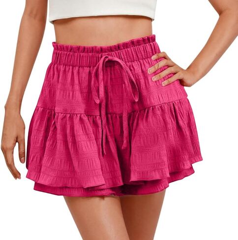 Womens Ruffle Tiered Skorts Elastic Waist Mini Skirt with Built-in Shorts Plus Size Flowy Layered Skirt for Tennis Summer in Saudi Arabia